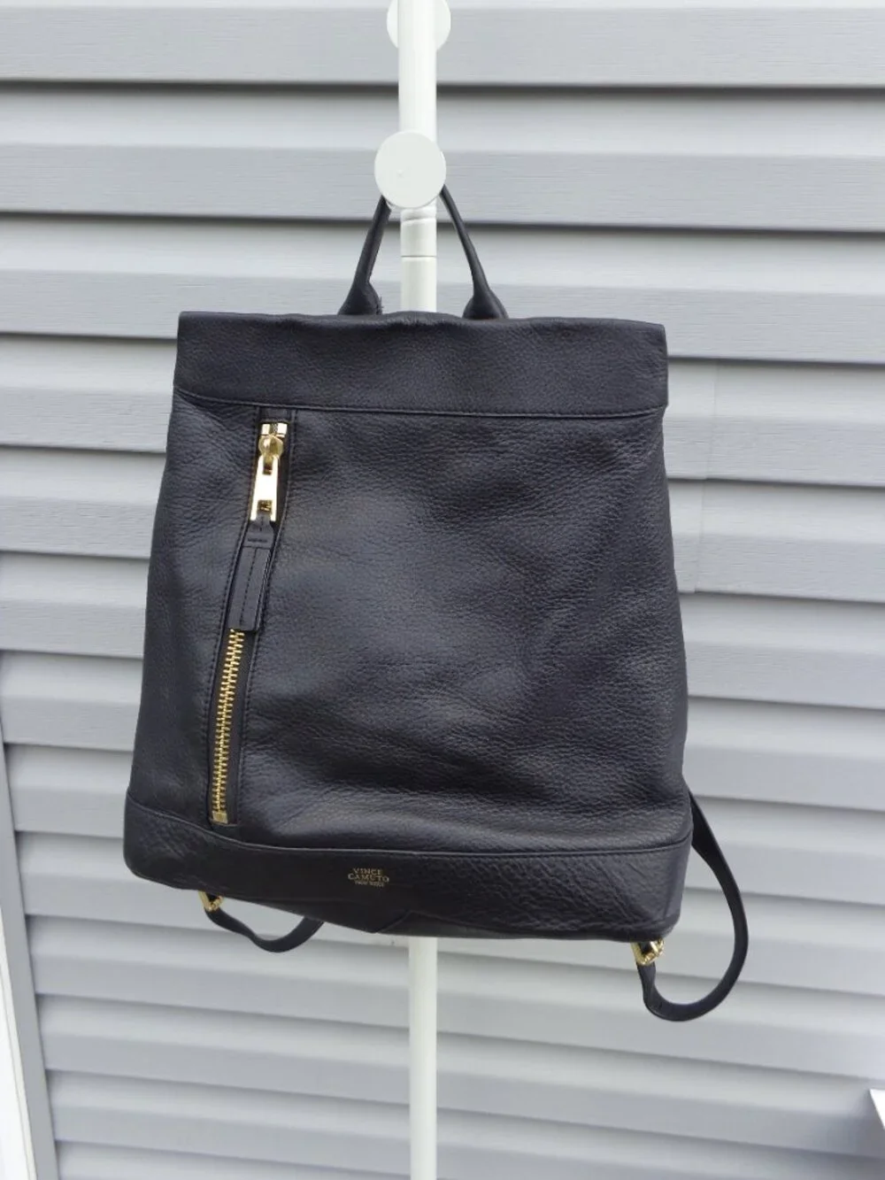 Vince Camuto Madox Black Backpack Genuine Leather Vertical Front Zip Pocket